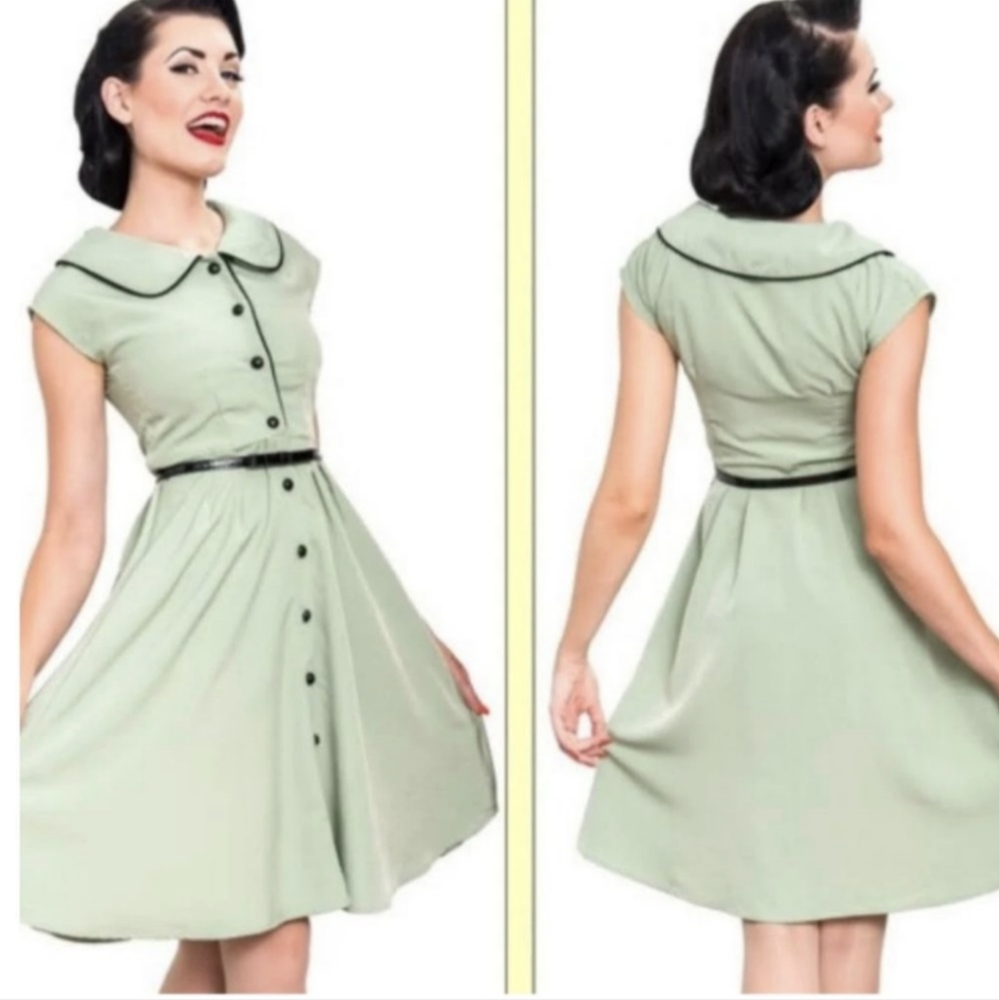 Light spring green button up dress pinup retro